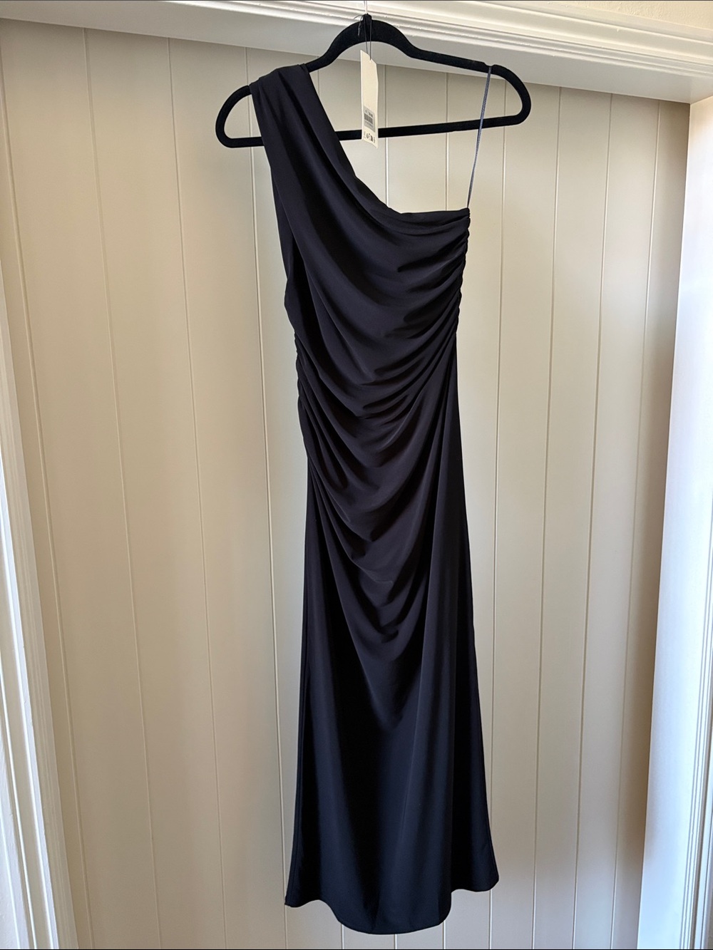 Zara Brand Elegant One-Shoulder Black Evening Dress Medium NEW with Tags